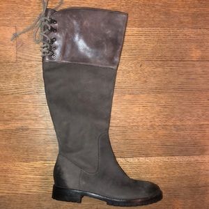 ColeHaan Waterproof Riding Boots Nikeair corset lace up distressed leather NEW